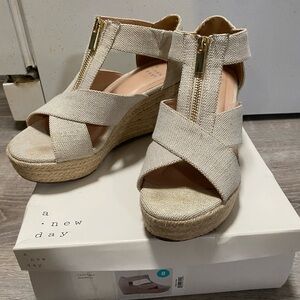 a new day Beige Espadrille Wedge Sandals with Gold Zipper